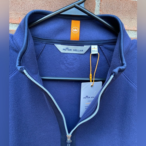 Peter Millar Large Navy Fleece Quarter Zip Pullover NWT - Picture 4 of 5